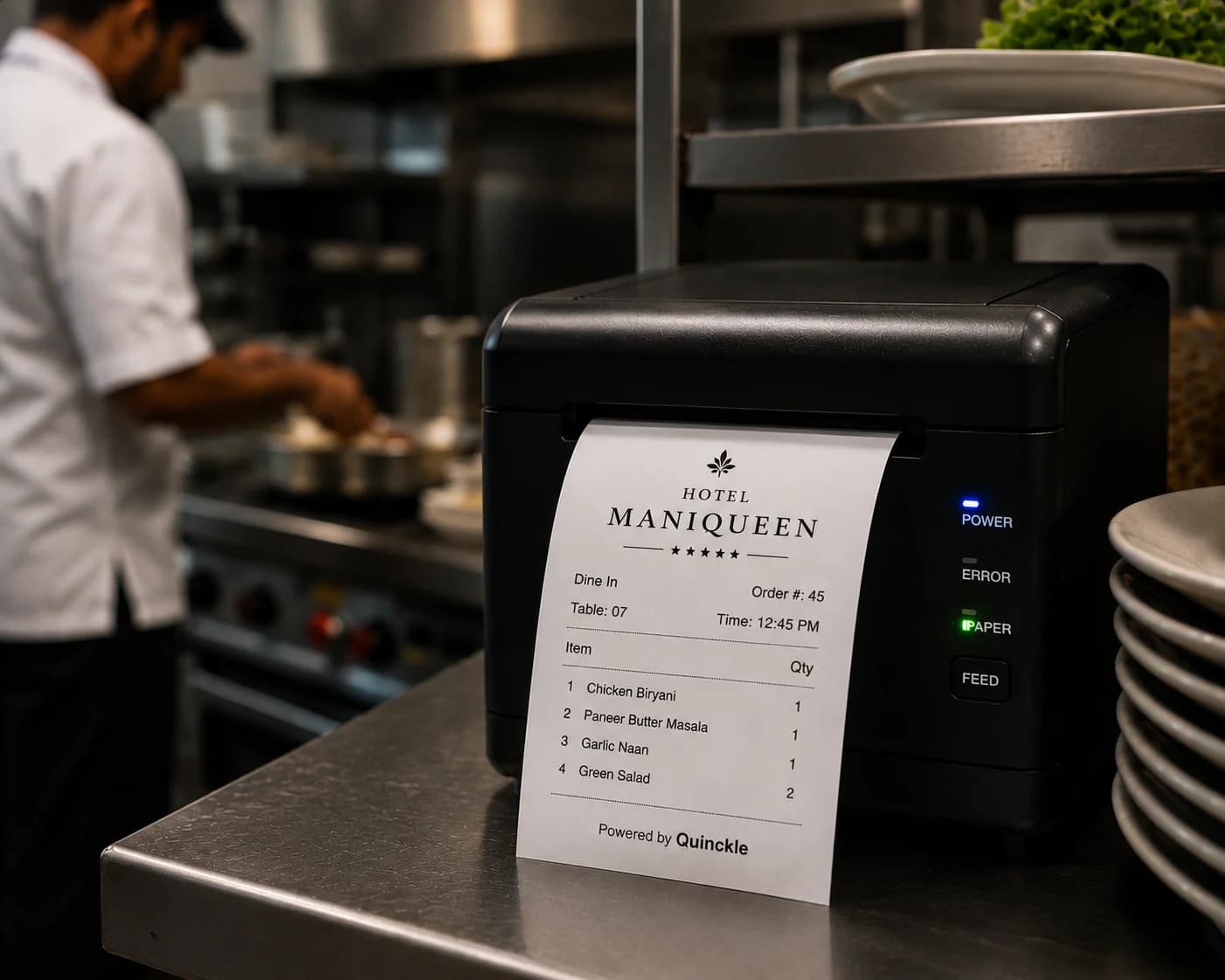 Quinckle auto-printed KOT in a restaurant kitchen