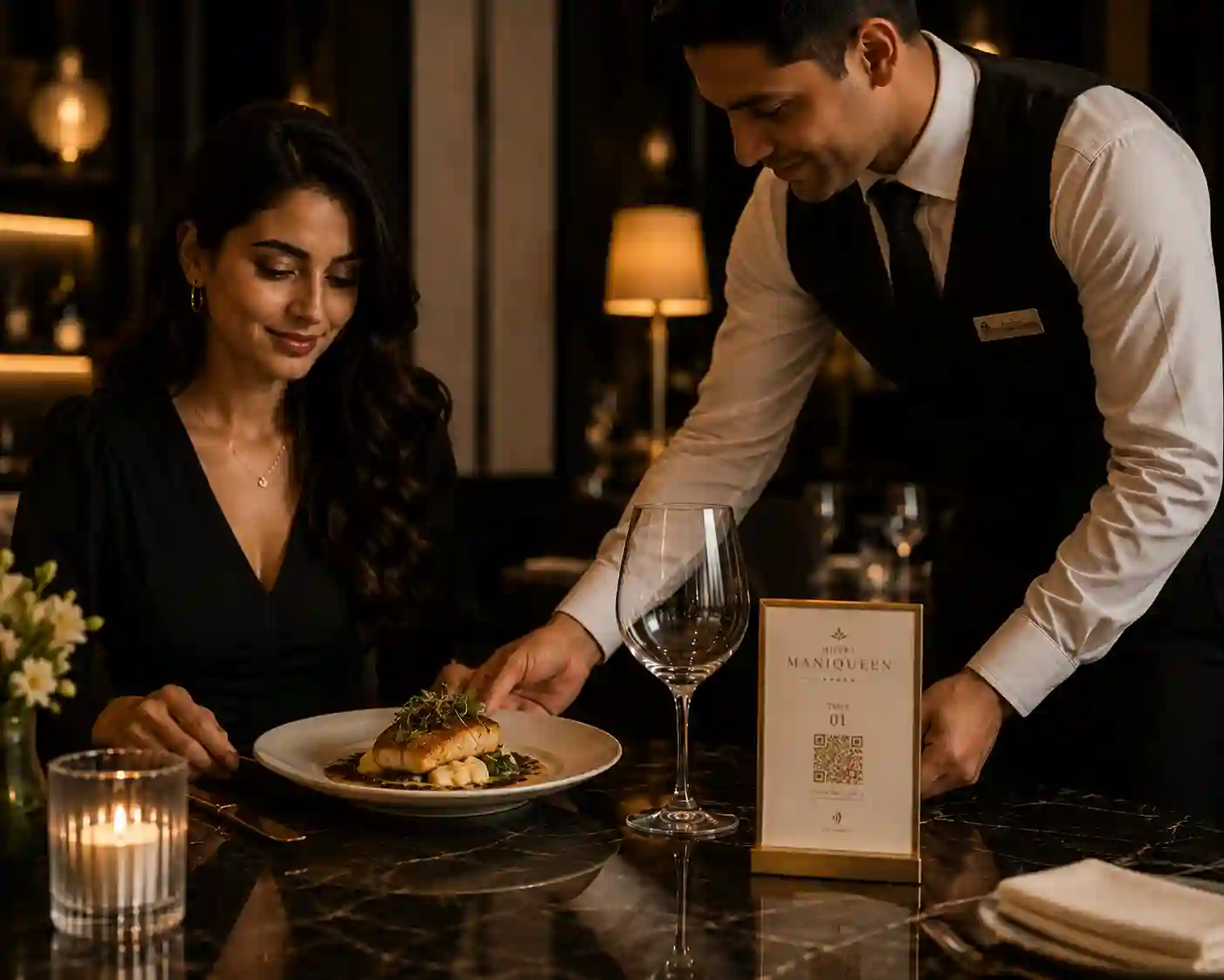 Restaurant staff serving food to guests