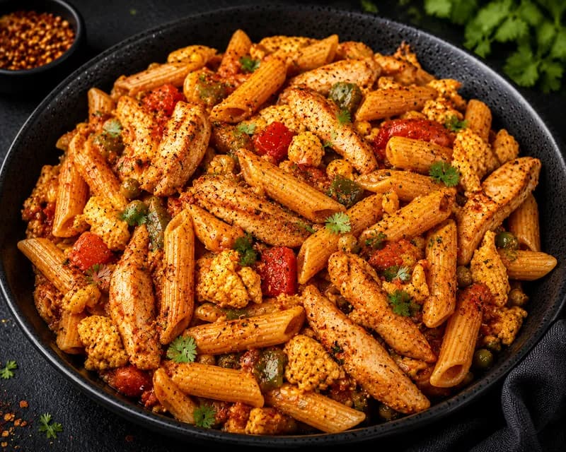 Egg Chicken Masala Pasta