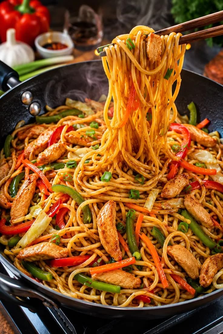 Pan Fried Chicken Noodles